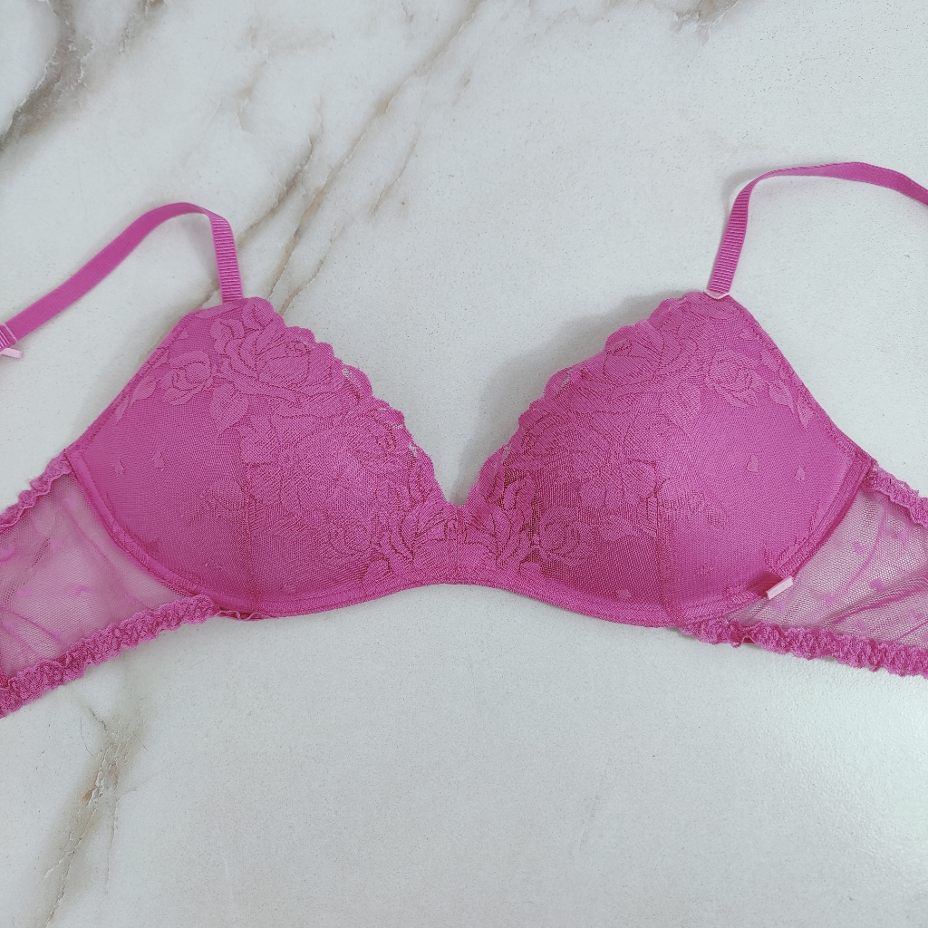 Victoria's Secret Pink Floral Lace Padded No Wire Bra Bralette, Sz 36b
